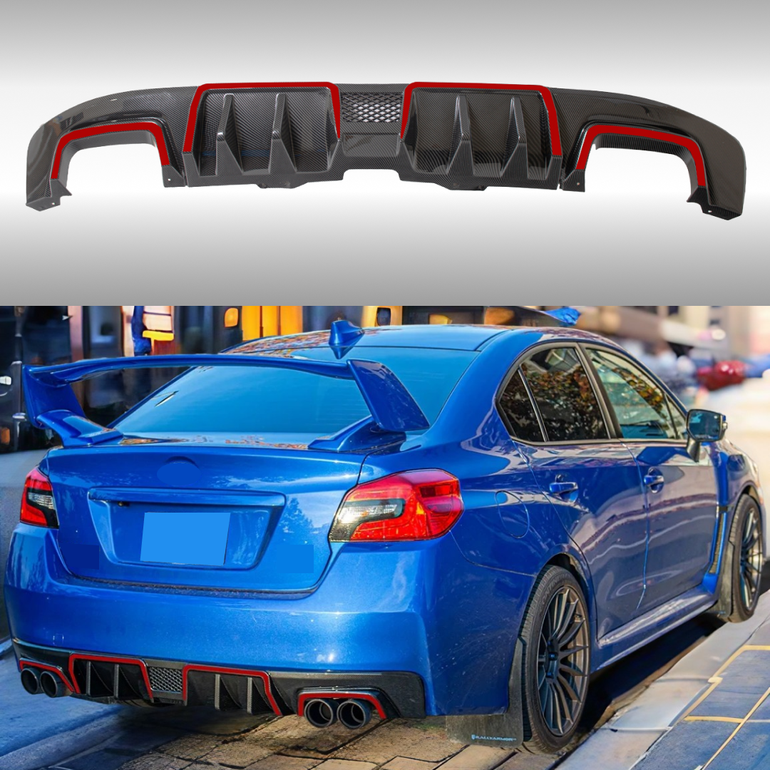 NexaNovo Carbon Fiber Print Red Trim Rear Diffuser for Subaru WRX STI(2015-2021)