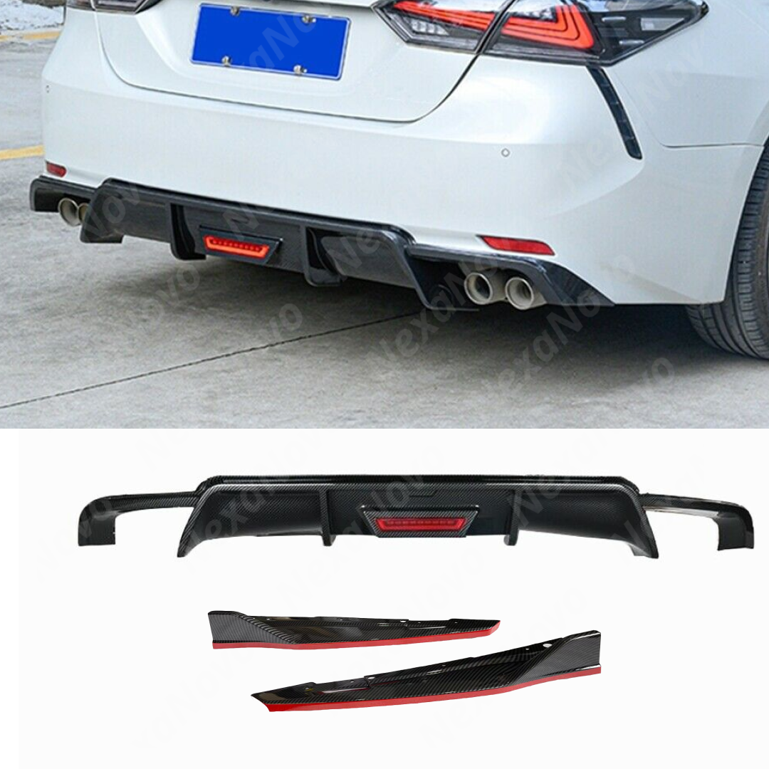 2021 Toyota Camry Rear Diffuser with LED Light Splitters TRD Style by NexaNovo