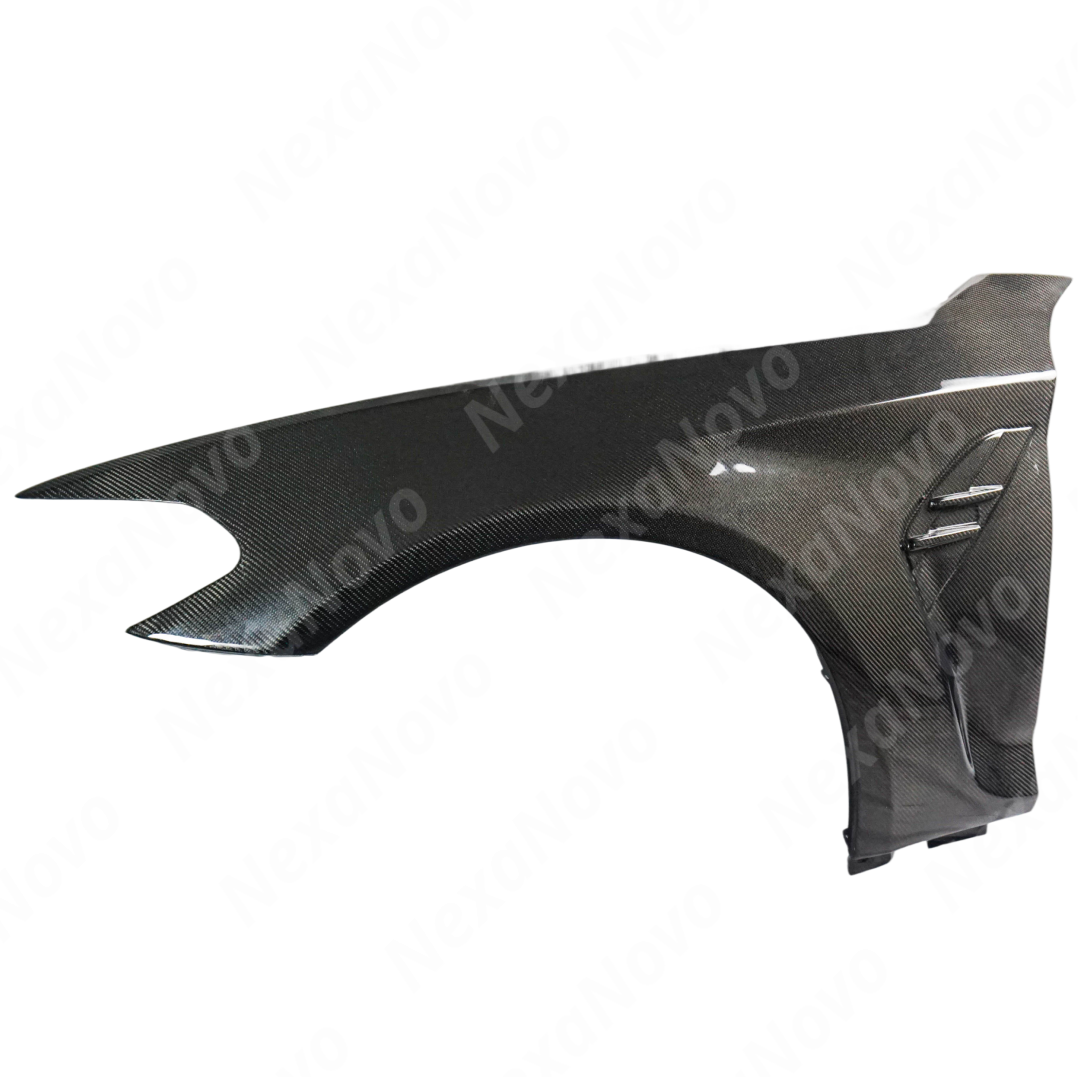 Rear view of uninstalled NexaNovo carbon fiber fender panel showing mounting points