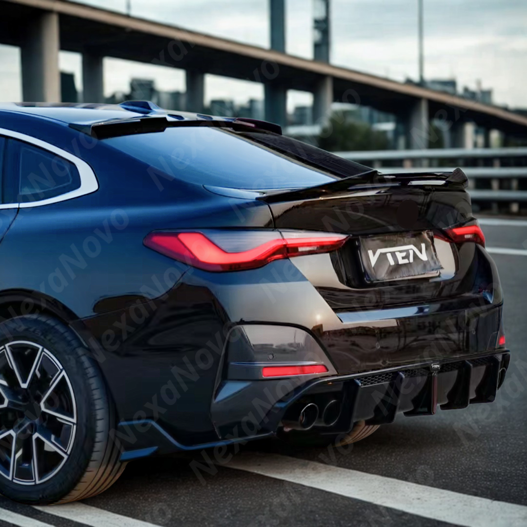Styling upgrade for 2023 BMW G26 with VTEN dual exhaust diffuser, LED, and splitters