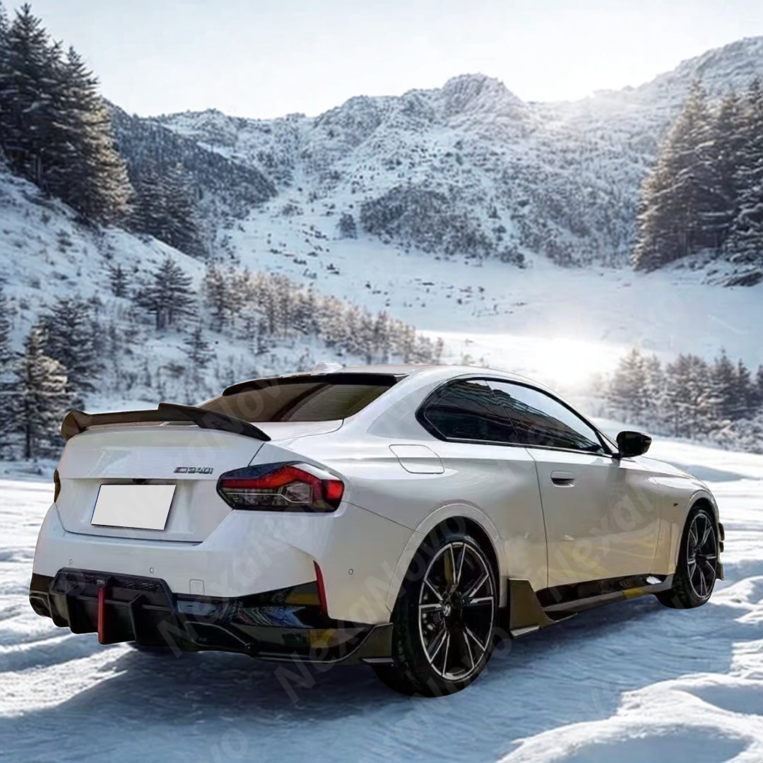 Dynamic shot of BMW G42 with VTEN side skirts in garage