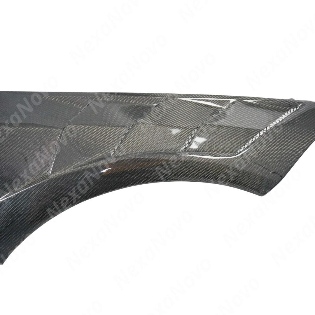 Close-up of the vented design on the NexaNovo carbon fiber fender panel