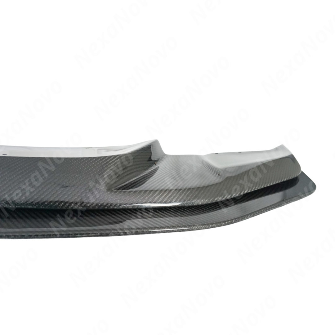 NexaNovo real carbon fiber front splitter on a white BMW M4