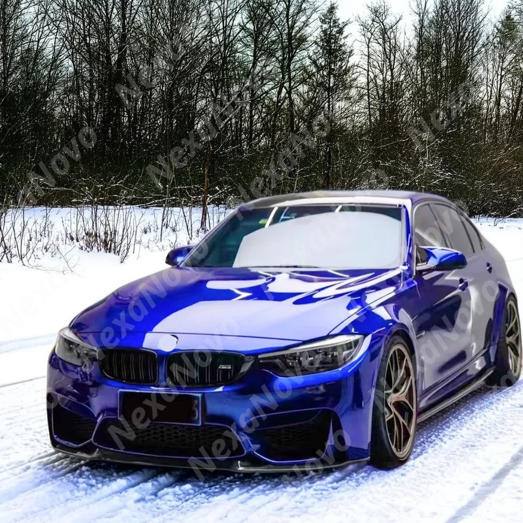 NexaNovo real carbon fiber front splitter on a white BMW M3