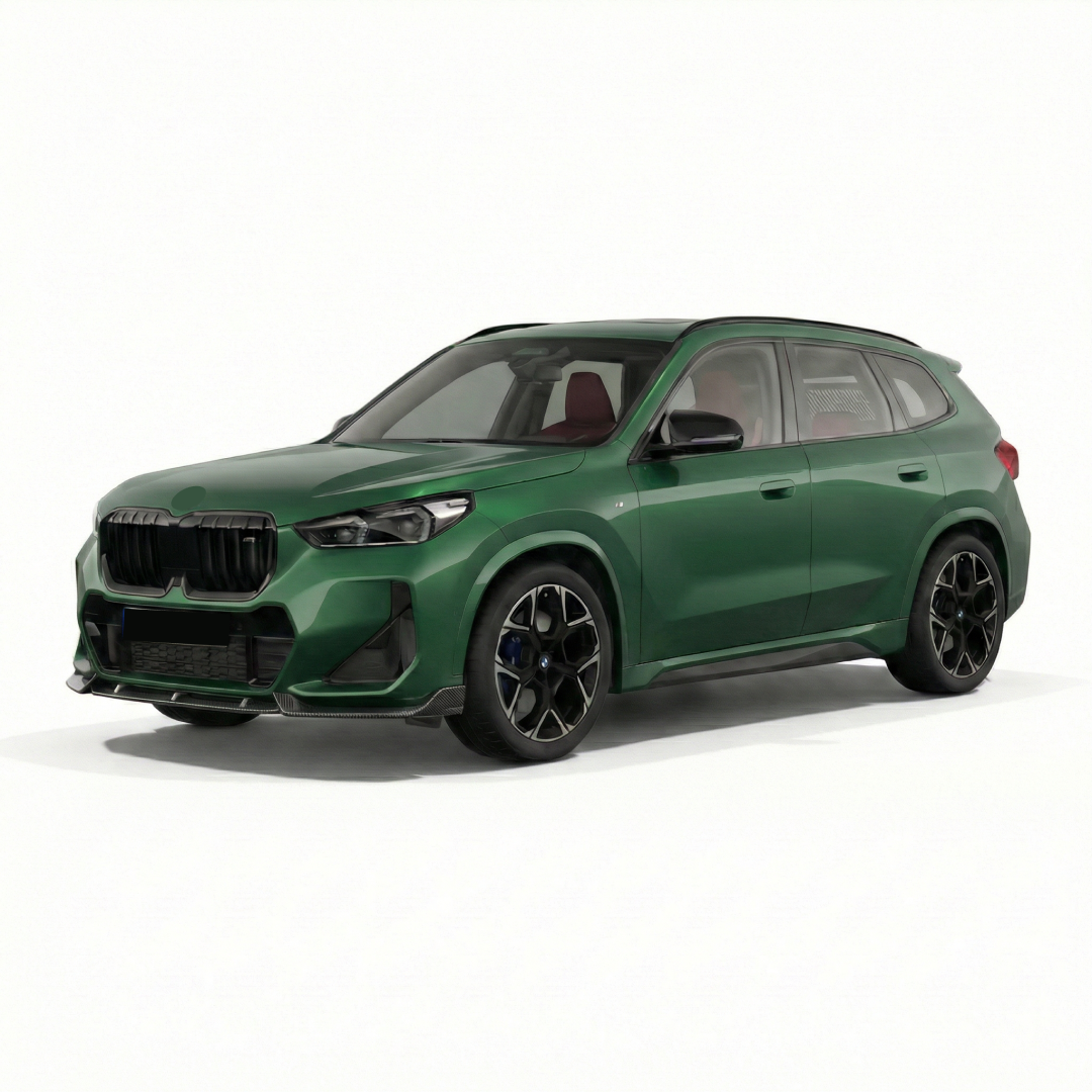 NexaNovo carbon fiber print front bumper lip splitter installed on a 2023 BMW X1 U11