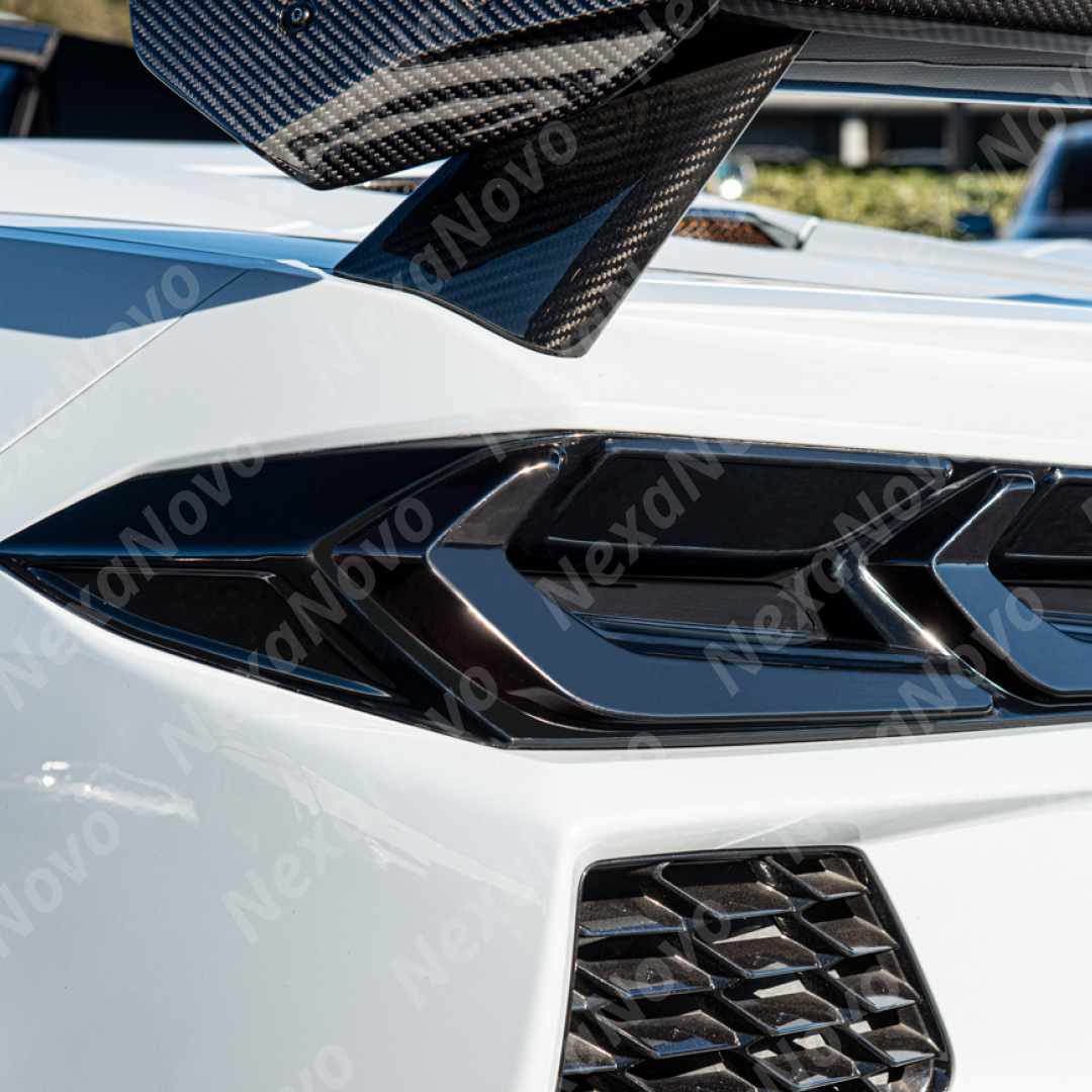 Seamless integration of NexaNovo blackout covers on a black Corvette C8