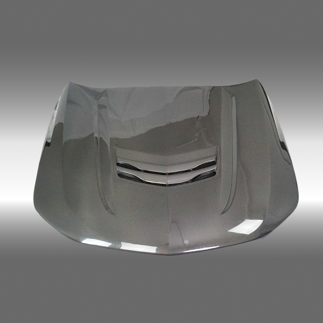 NexaNovo real carbon fiber V style vented engine hood cover on a 2020 Cadillac CT4