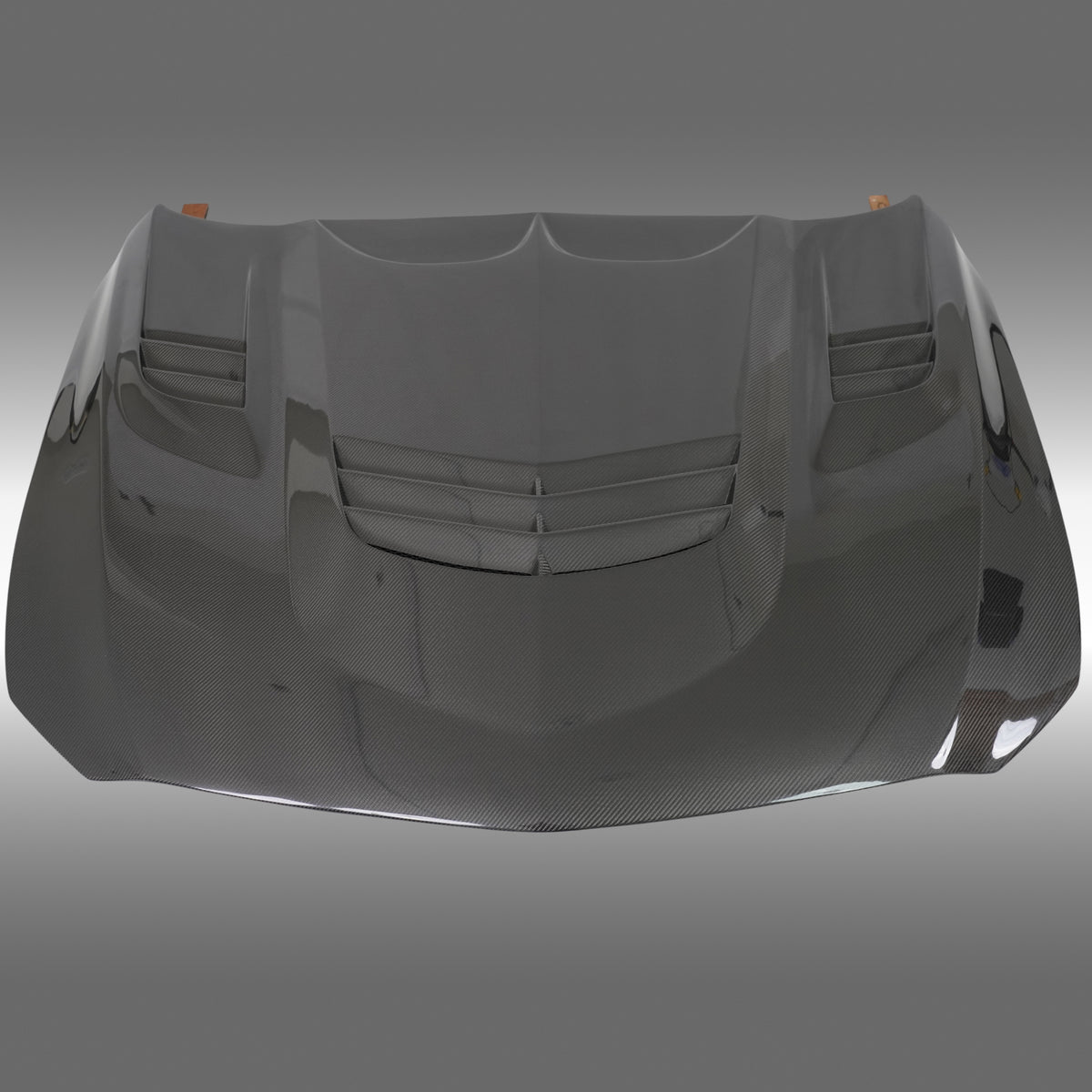 Direct front-facing view of the NexaNovo authentic carbon fiber hood for 2020-2026 Cadillac CT5