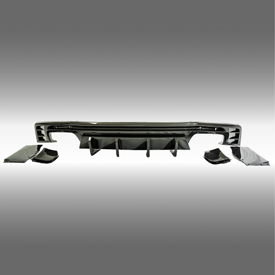 NexaNovo carbon fiber print rear bumper diffuser lip spoiler installed on a 2016 Chevy Camaro