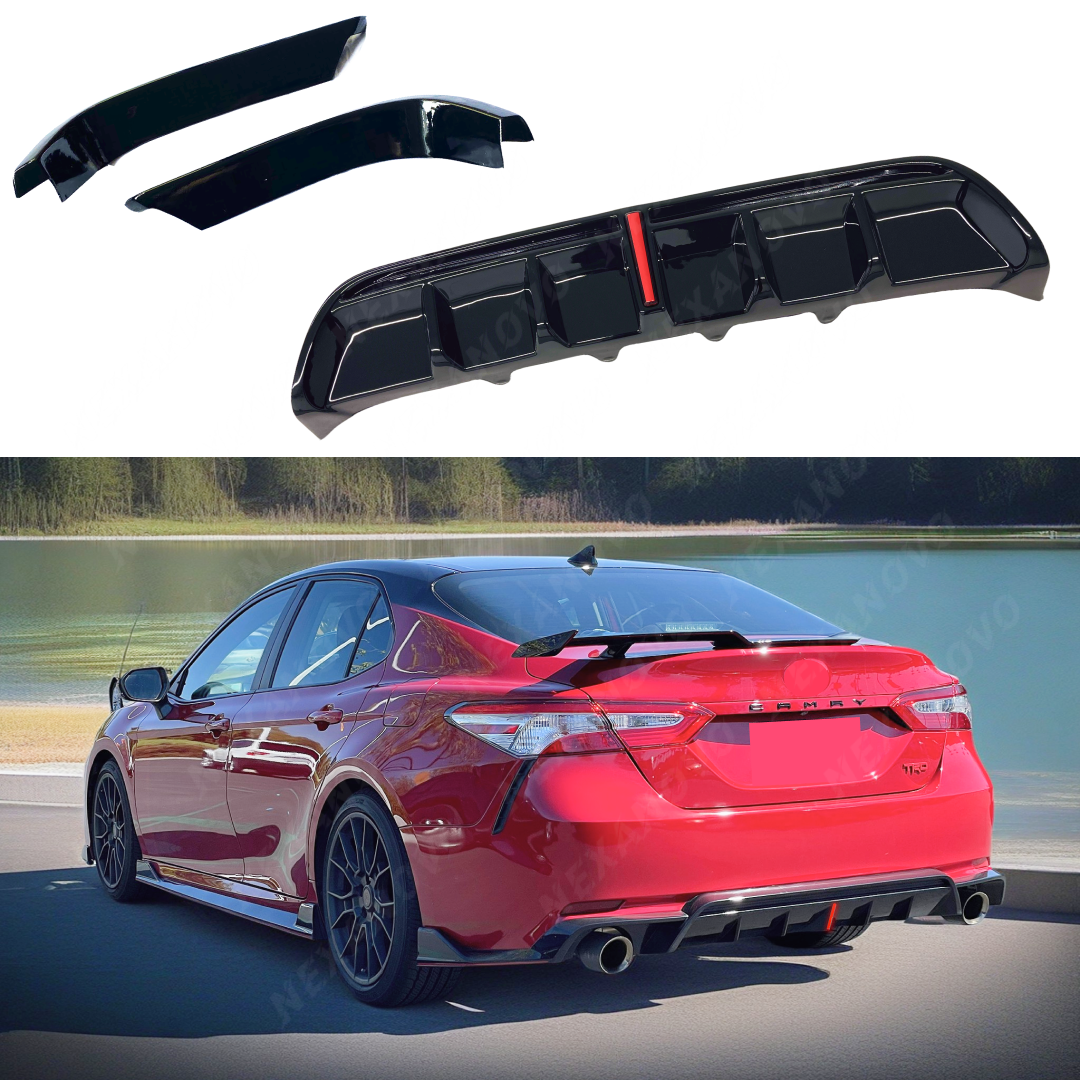 2019 Toyota Camry Gloss Black TRD Style Rear Diffuser and Corner Splitters by NexaNovo