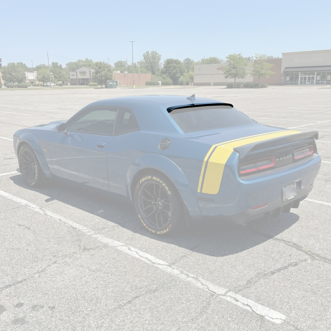 Direct rear view of the NexaNovo gloss black roof spoiler for 2008-2023 Challenger