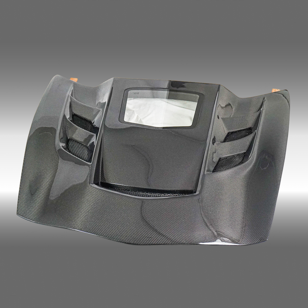 NexaNovo real carbon fiber vented engine hood cover on a 2014 Chevrolet Corvette C7