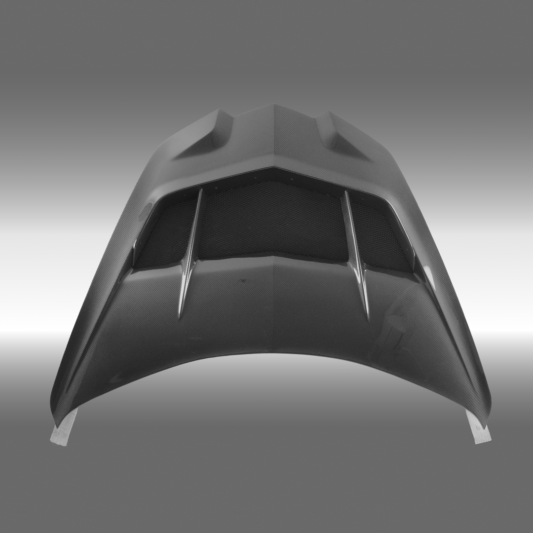 NexaNovo real carbon fiber ZR1 style front hood cover on a 2020 Chevrolet Corvette C8