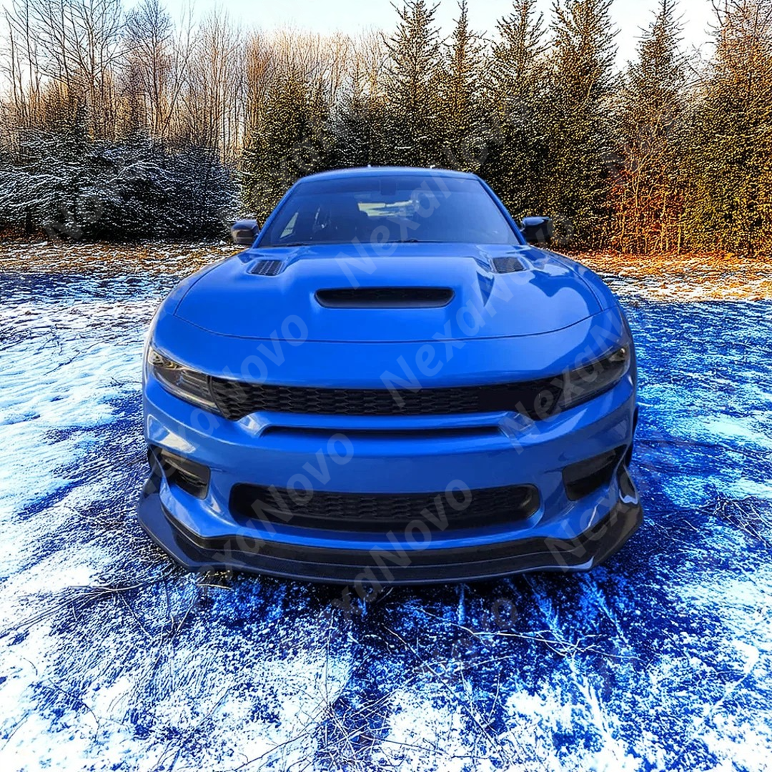 Full front view of a 2021 Dodge Charger SRT with new NexaNovo H style front splitter kit