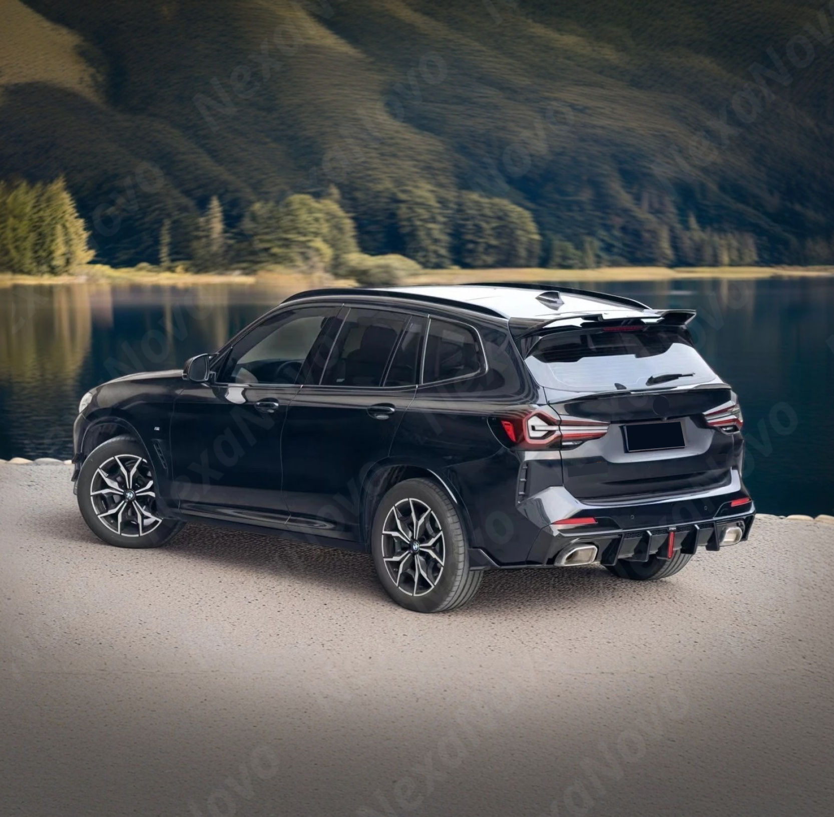 NexaNovo gloss black mid wing spoiler for BMW X3 G01 M Sport 2022-2024.