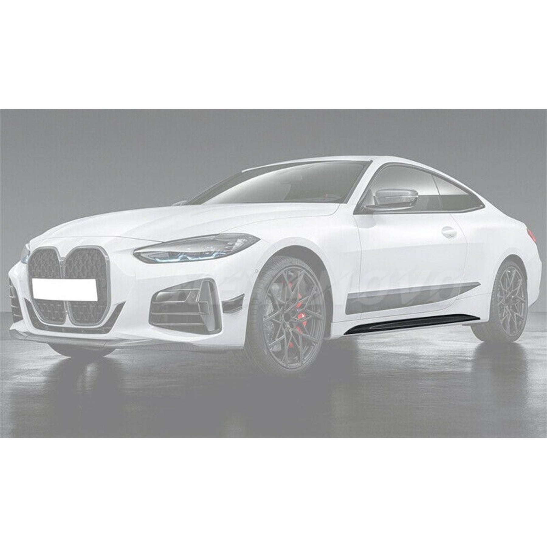 Automobile Exterior Body Kits featuring gloss black side skirts on a 2021 BMW 4 Series G23 by NexaNovo, enhancing visual appeal and aerodynamics