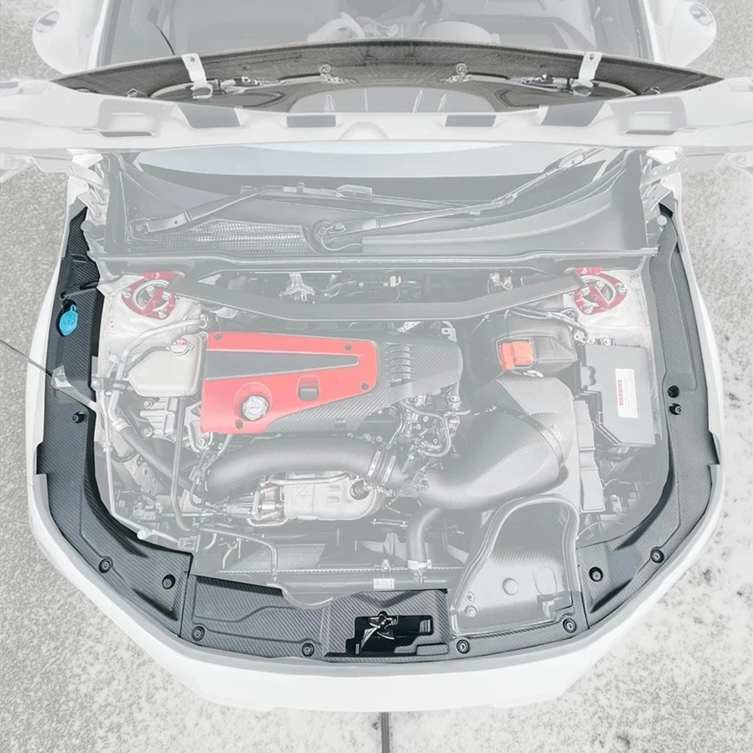 Close-up of the NexaNovo real carbon fiber weave on the Civic Type R cooling shrouds