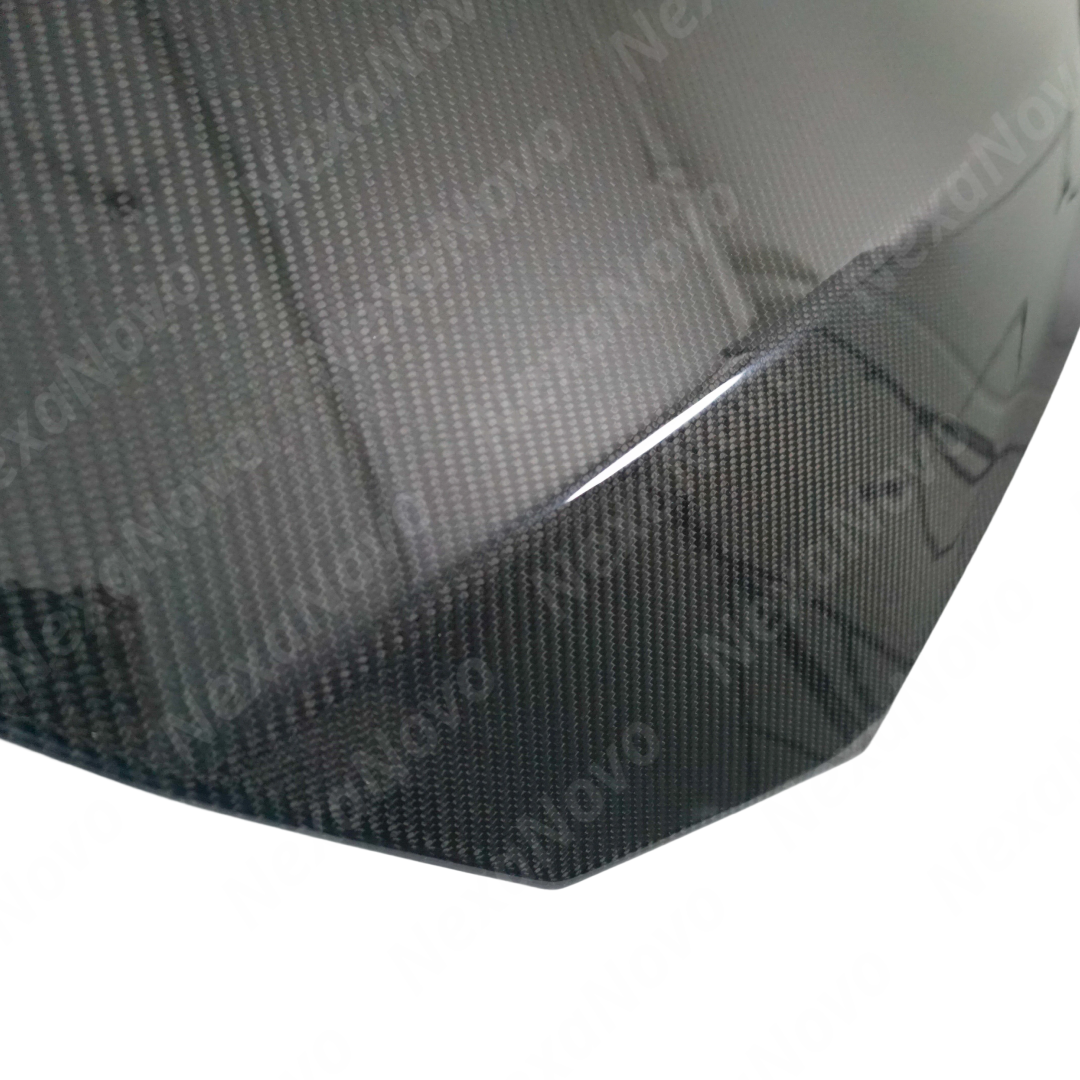 Precision fitment of NexaNovo carbon fiber hood on a 2025 Ford Mustang
