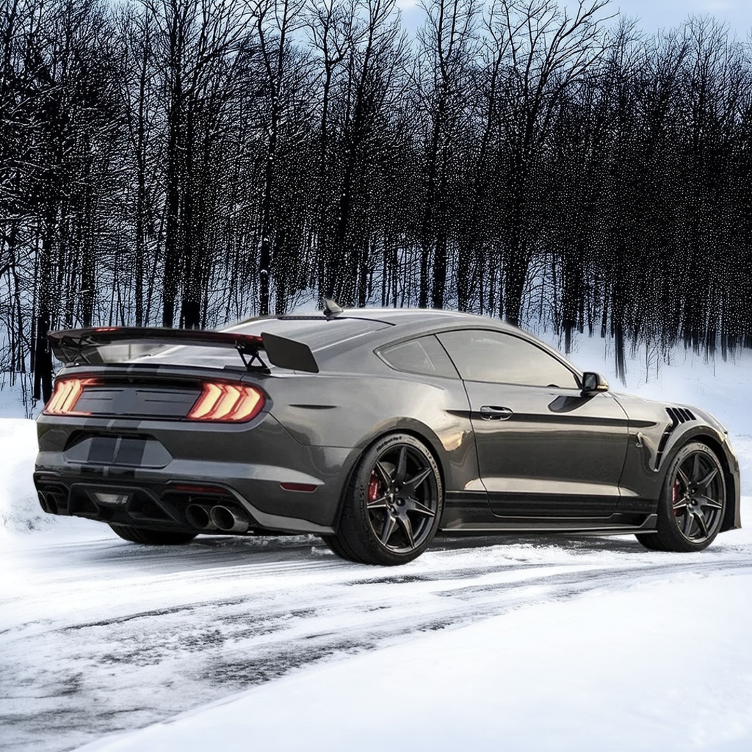 Close-up of the NexaNovo fender side vent garnish on a 2019 Mustang