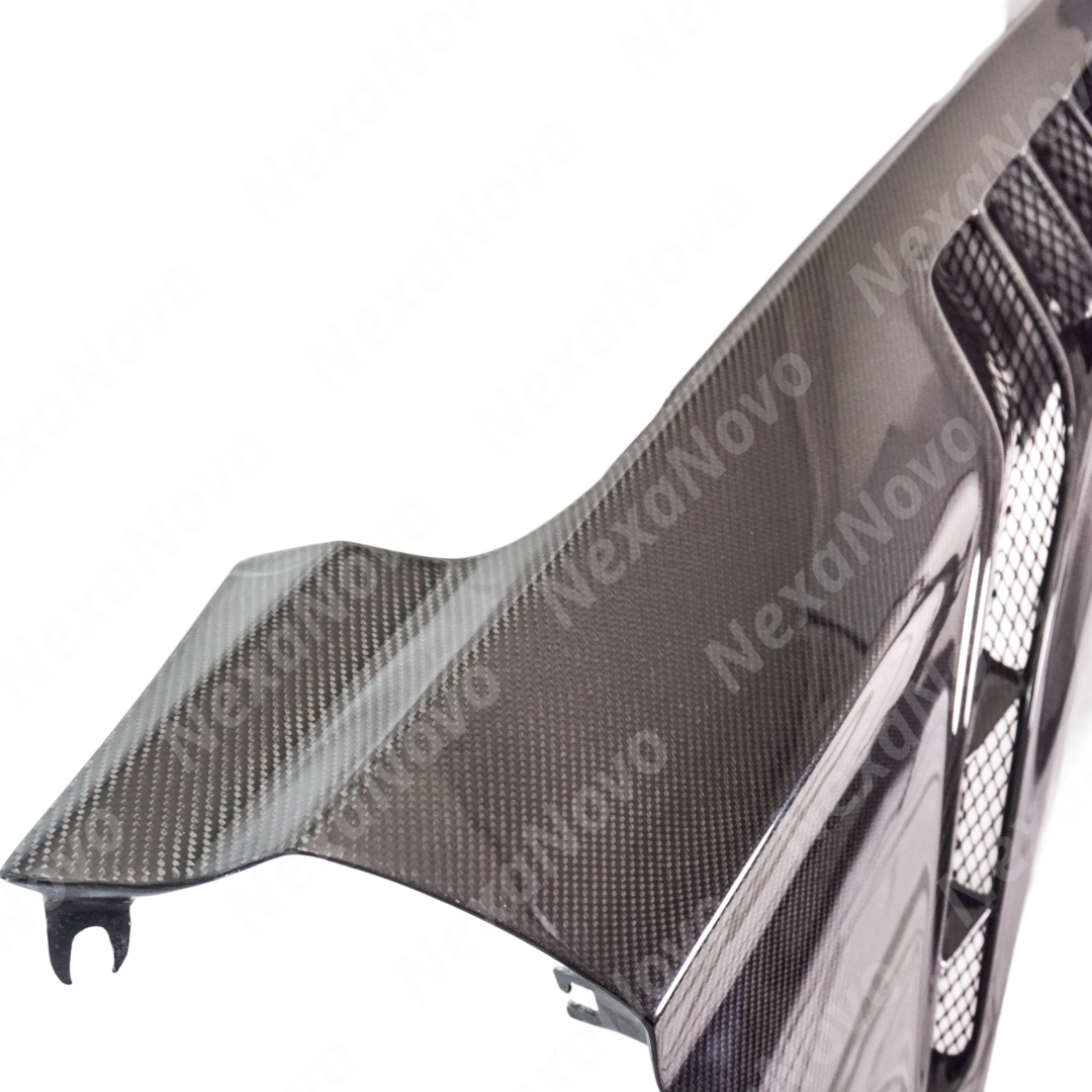 First step of NexaNovo carbon fiber vent trim installation for Mustang