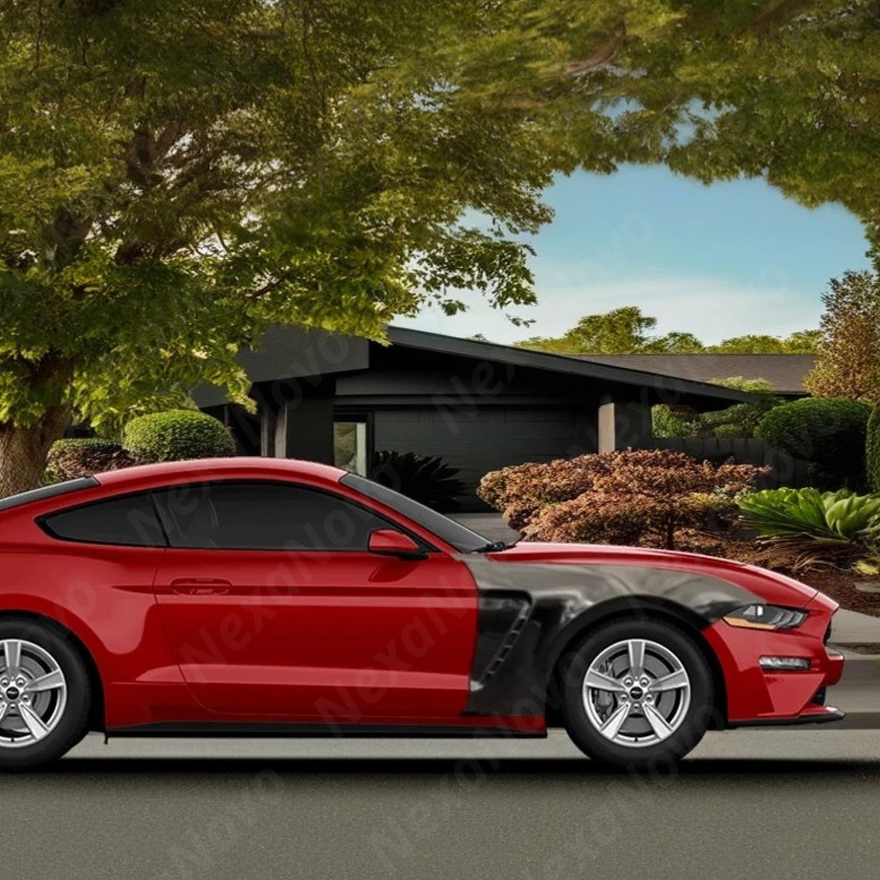 2023 Mustang NexaNovo wide body carbon fiber set with enhanced durability.