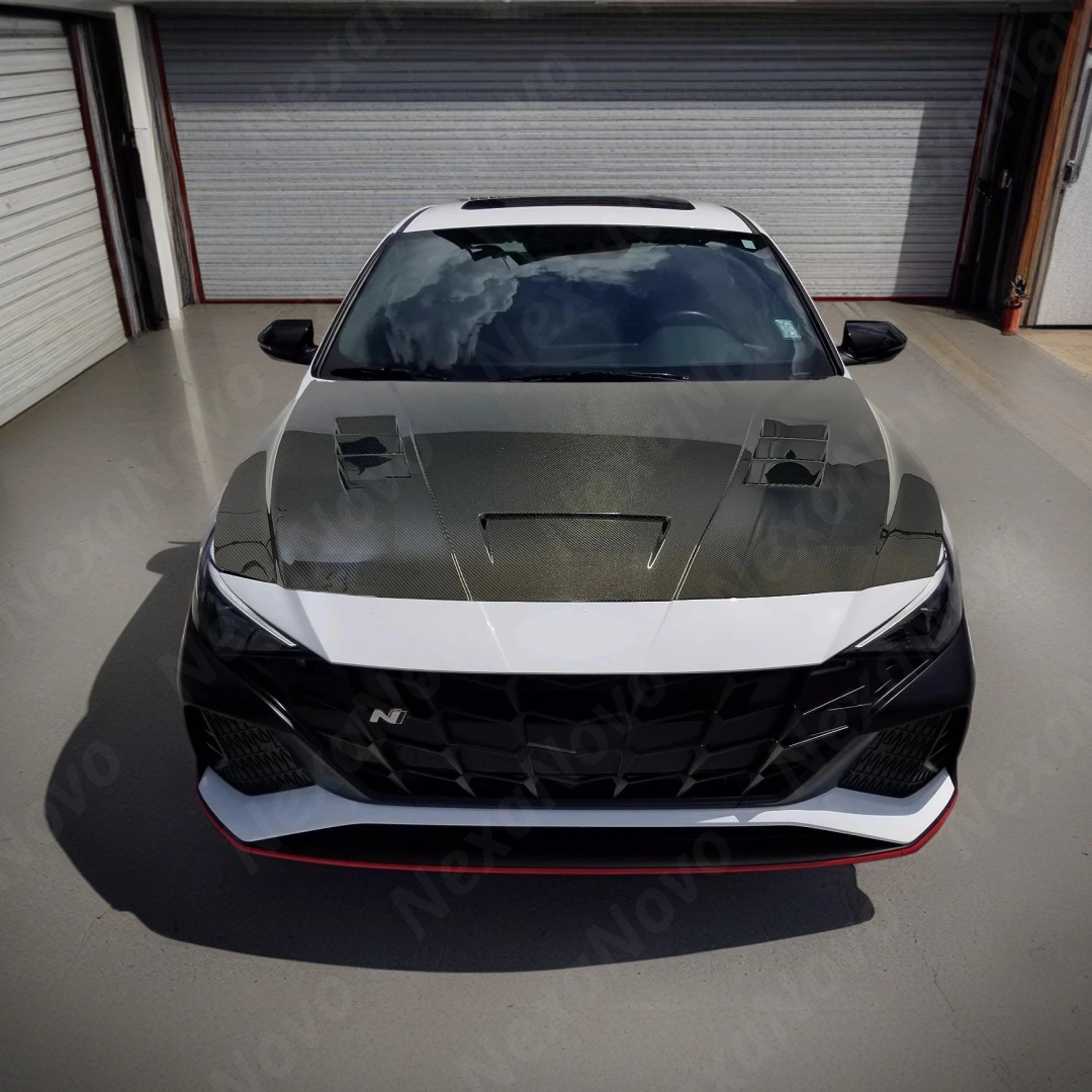 High-quality carbon fiber vented hood for 2025 Hyundai Elantra N by NexaNovo