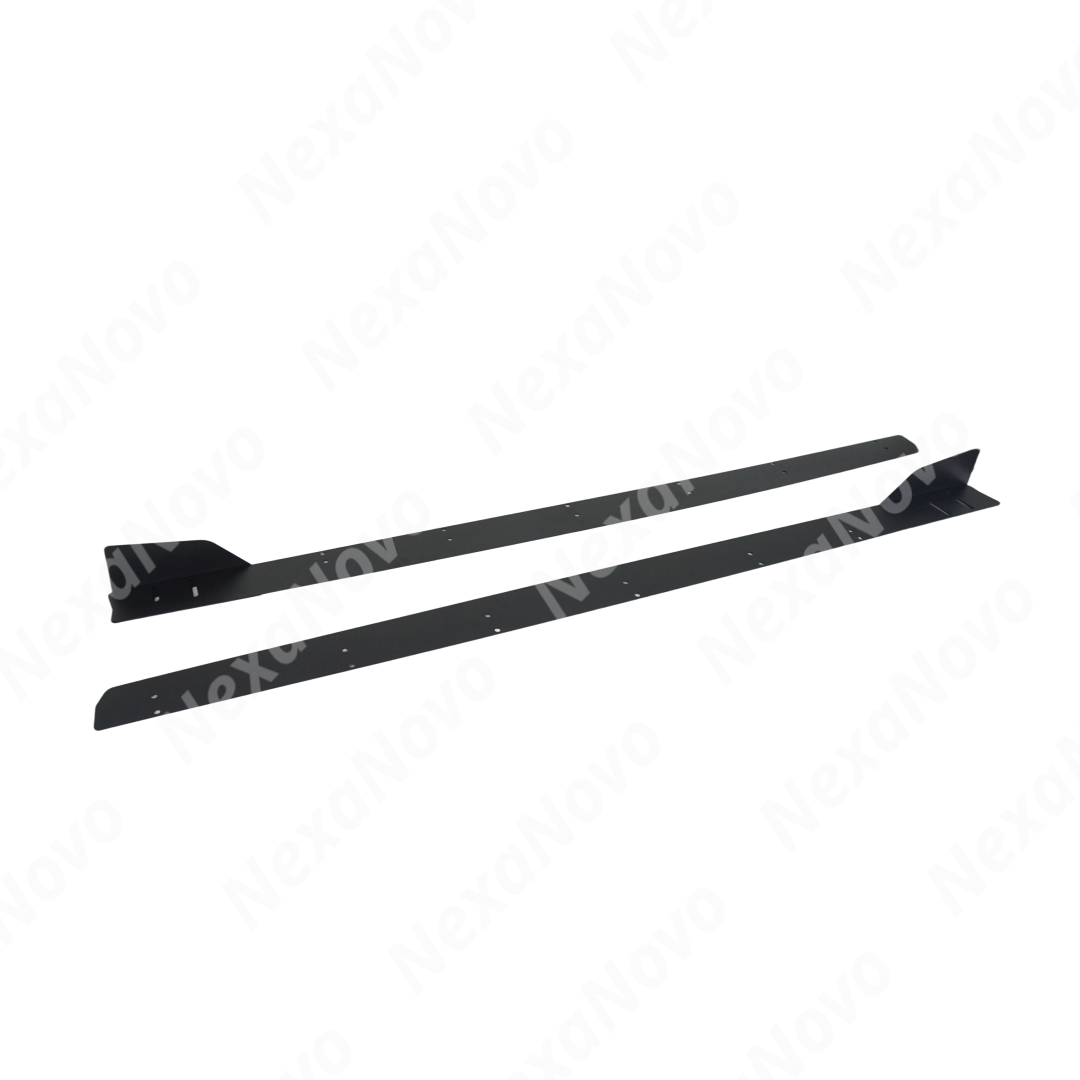 NexaNovo adjustable aluminum side skirts on a white Subaru WRX VB