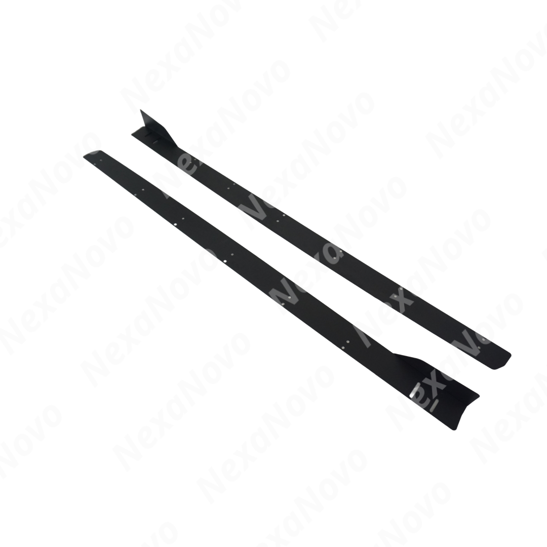 Uninstalled NexaNovo adjustable aluminum side body skirt splitter, top view