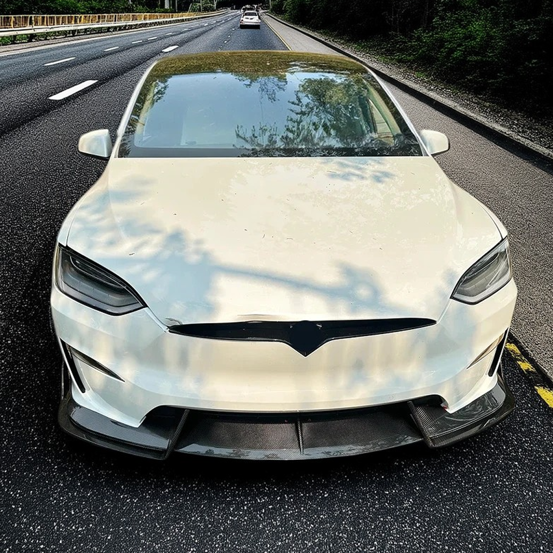 Sleek NexaNovo front lip spoiler installed on a Tesla Model X