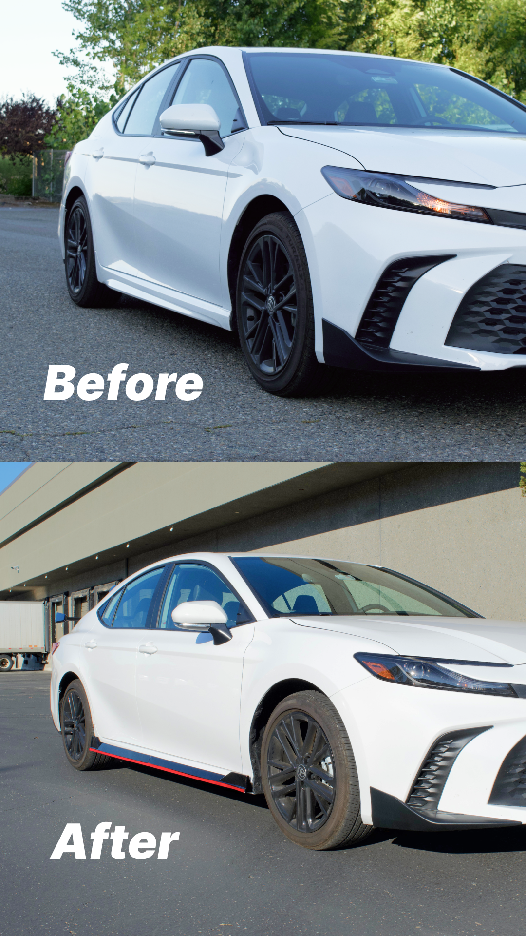 For Toyota Camry Side Body Skirt with Red Trim Gloss Black (2025-2027) NexaNovo