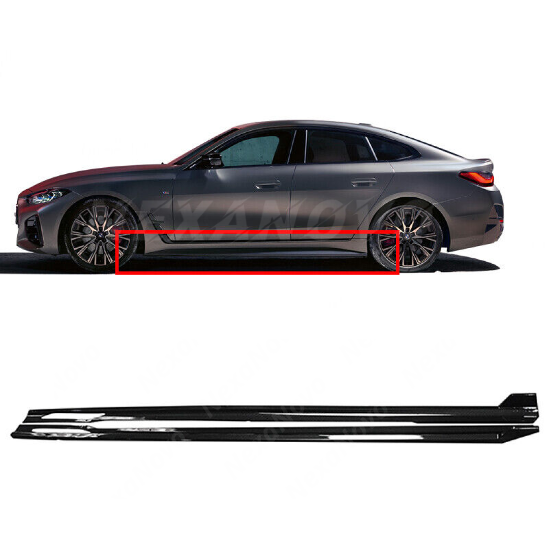 Enhanced aerodynamics and style with NexaNovo Side Body Skirts Kit on a 2021 BMW 4 Series G26, in gloss black