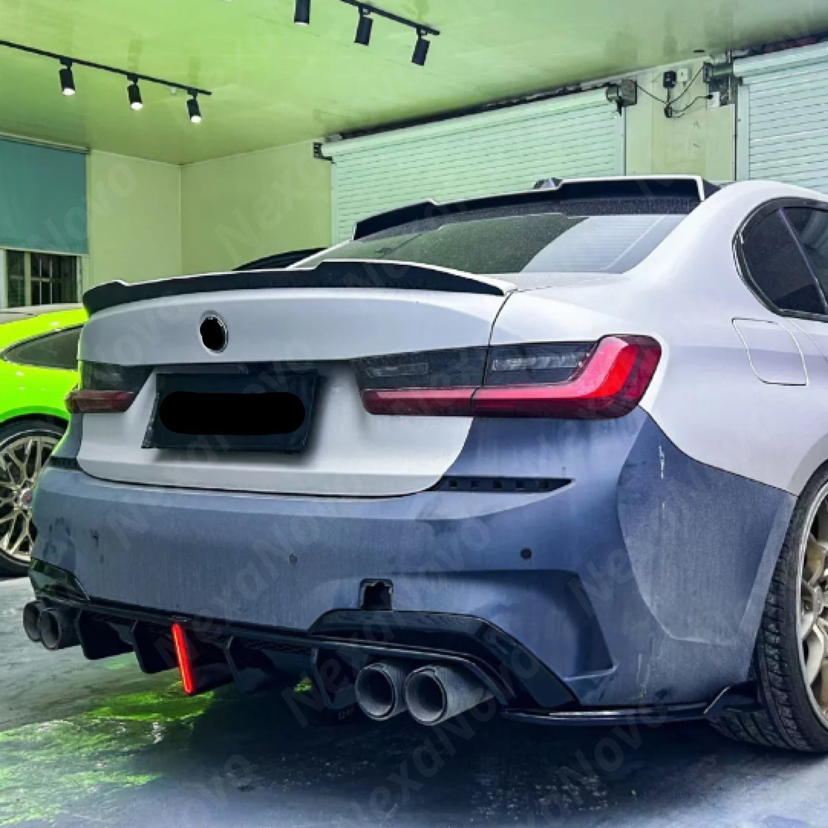 Gloss Black LED Light Rear Bumper Diffuser w/ Corner Splitters for BMW G20 (2019-2022) NexaNovo