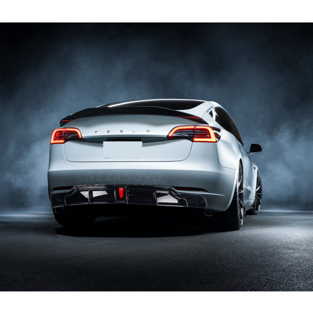NexaNovo Carbon Fiber Print Rear Diffuser w/LED Light for Tesla Model 3(2017-2023)