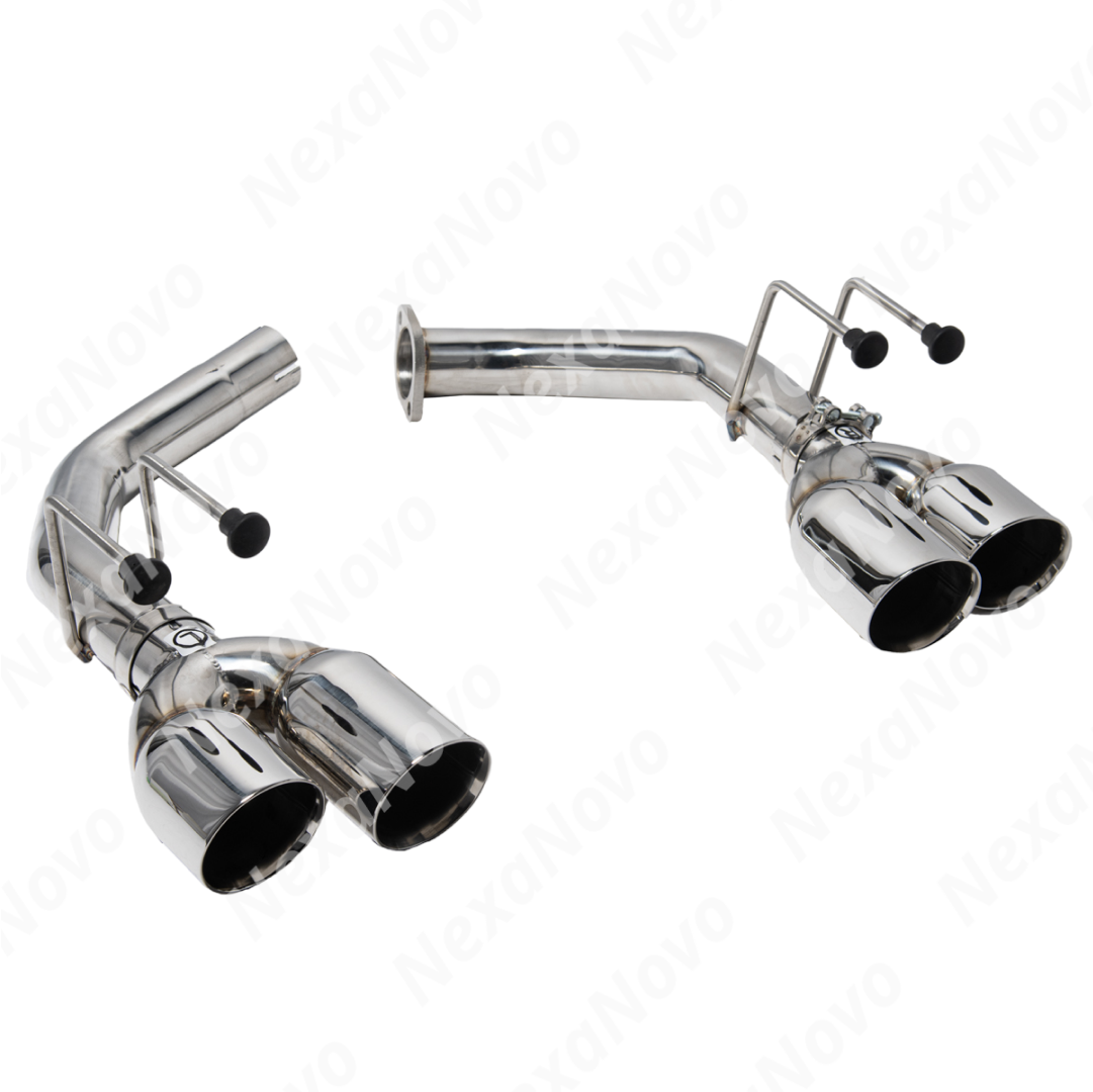 Uninstalled NexaNovo stainless steel quad tips axle back exhaust system