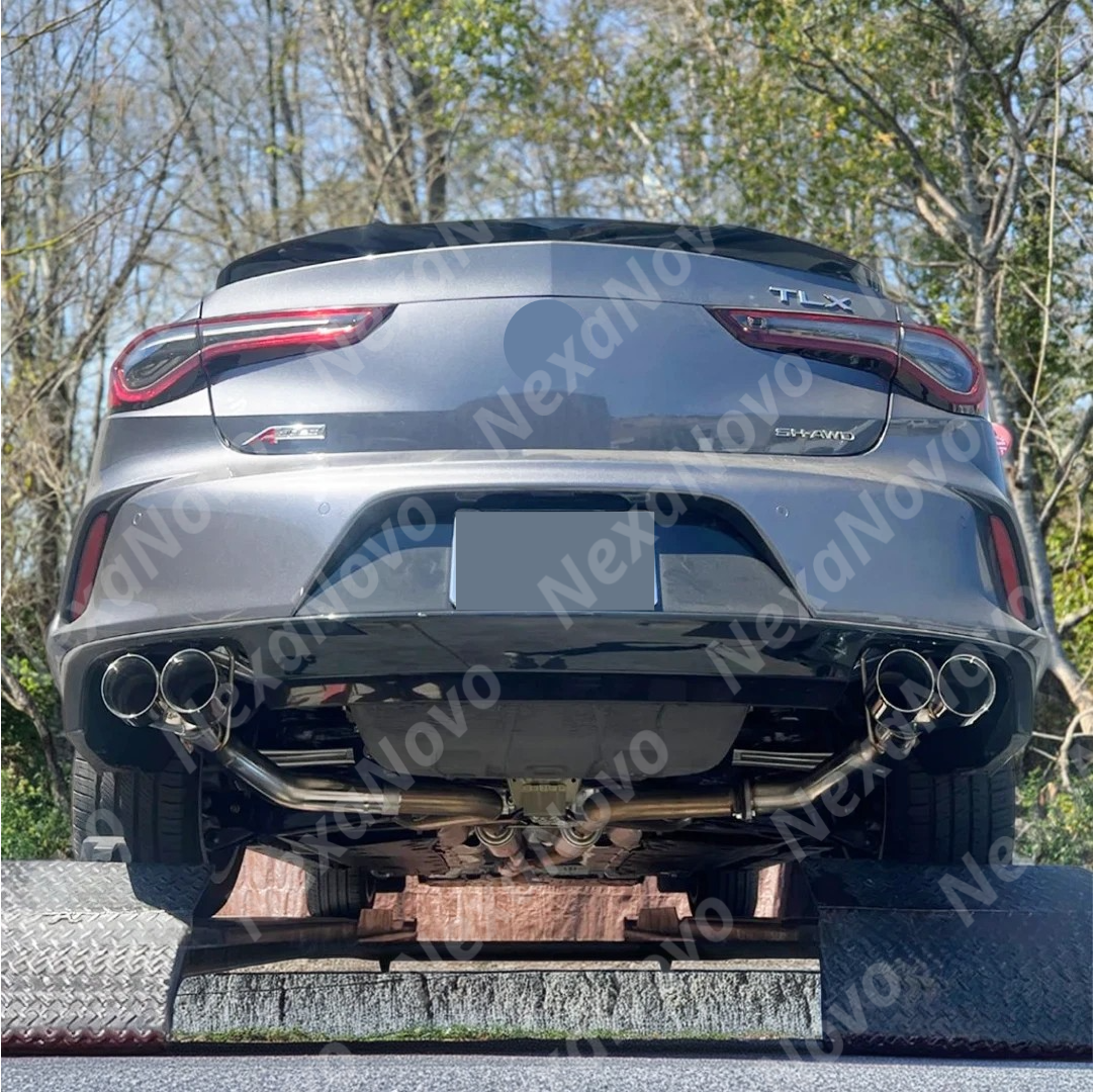 Uninstalled NexaNovo muffler delete section of the axle back exhaust