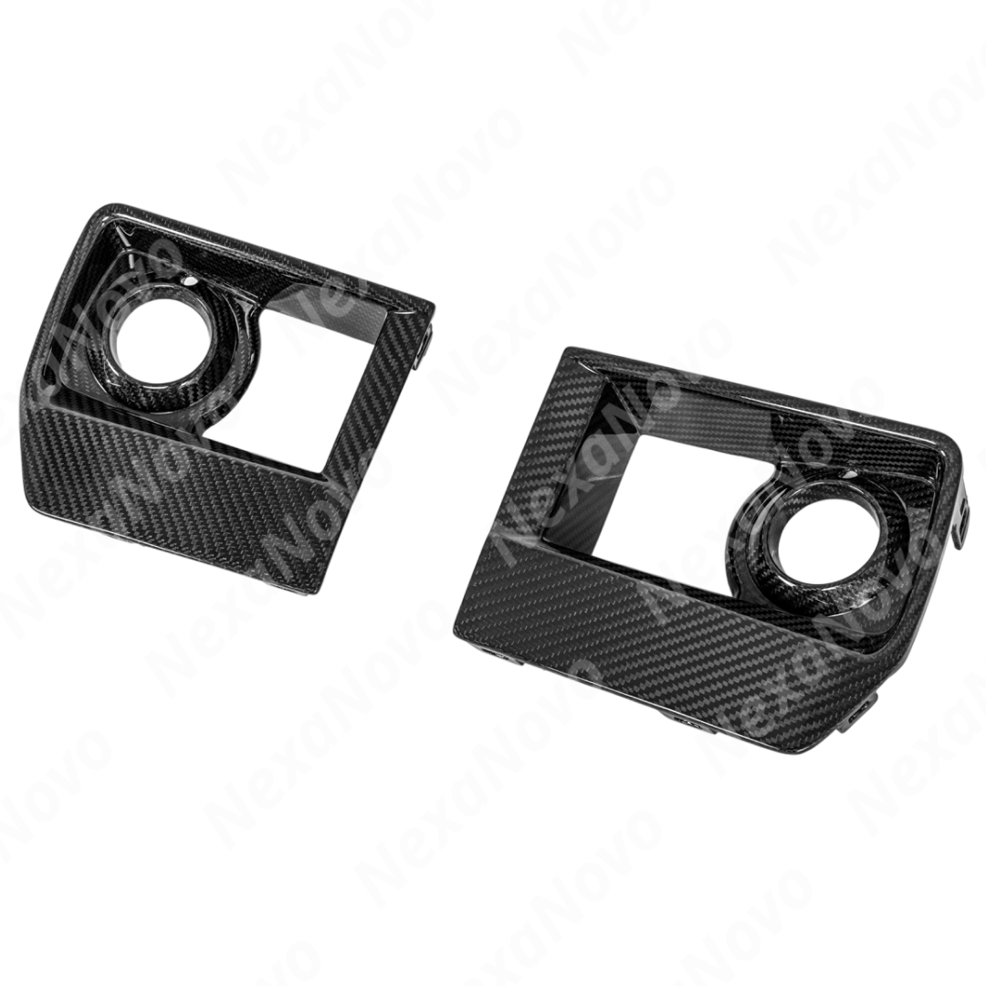 Rear view of uninstalled NexaNovo carbon fiber vent covers showing clips