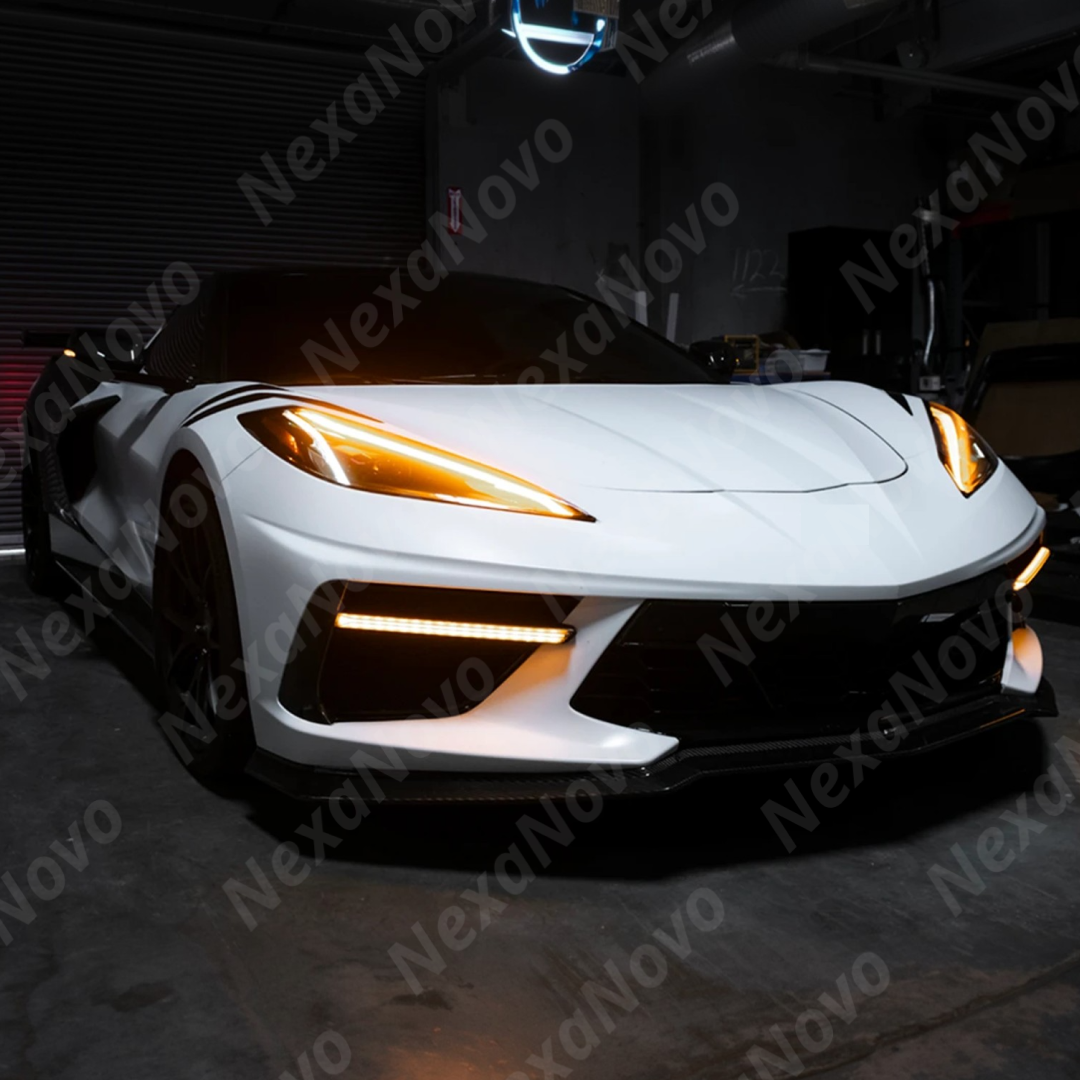 For Corvette C8 (2020-2026) Carbon Fiber/Carbon Flash Metallic Sequential LED Fog Light bar Lamp Kits NexaNovo