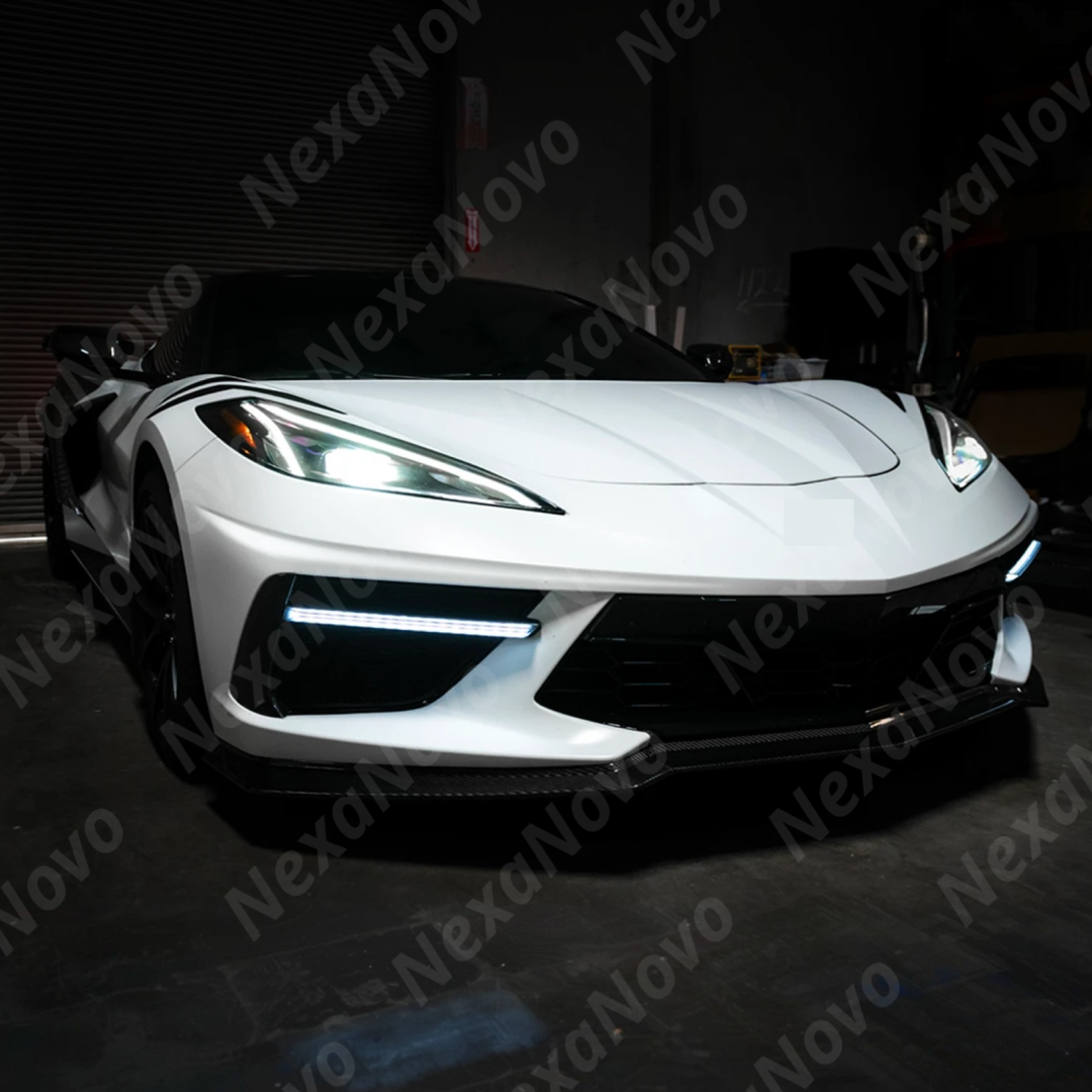 For Corvette C8 (2020-2026) Carbon Fiber/Carbon Flash Metallic Sequential LED Fog Light bar Lamp Kits NexaNovo
