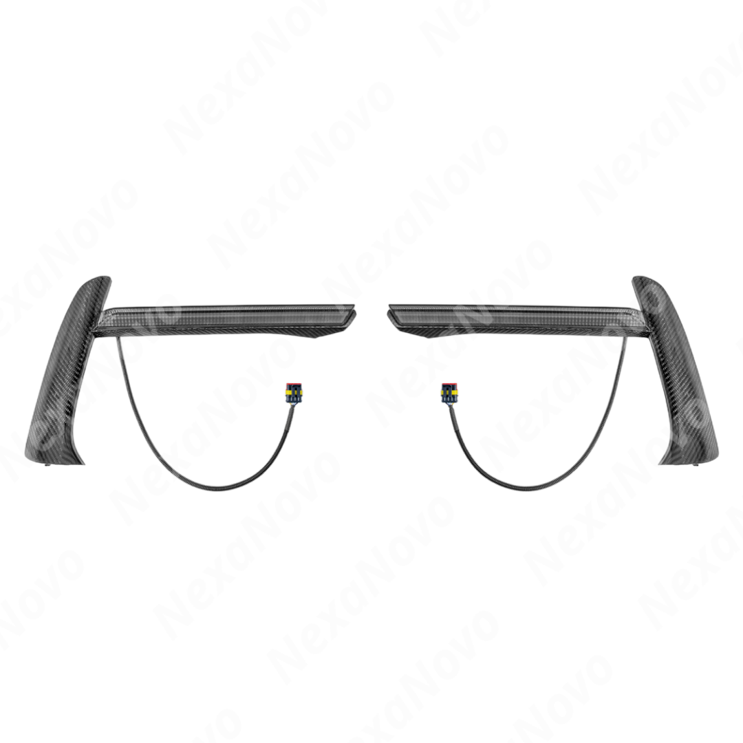 Uninstalled NexaNovo carbon fiber sequential LED DRL light bar bezel insert pair
