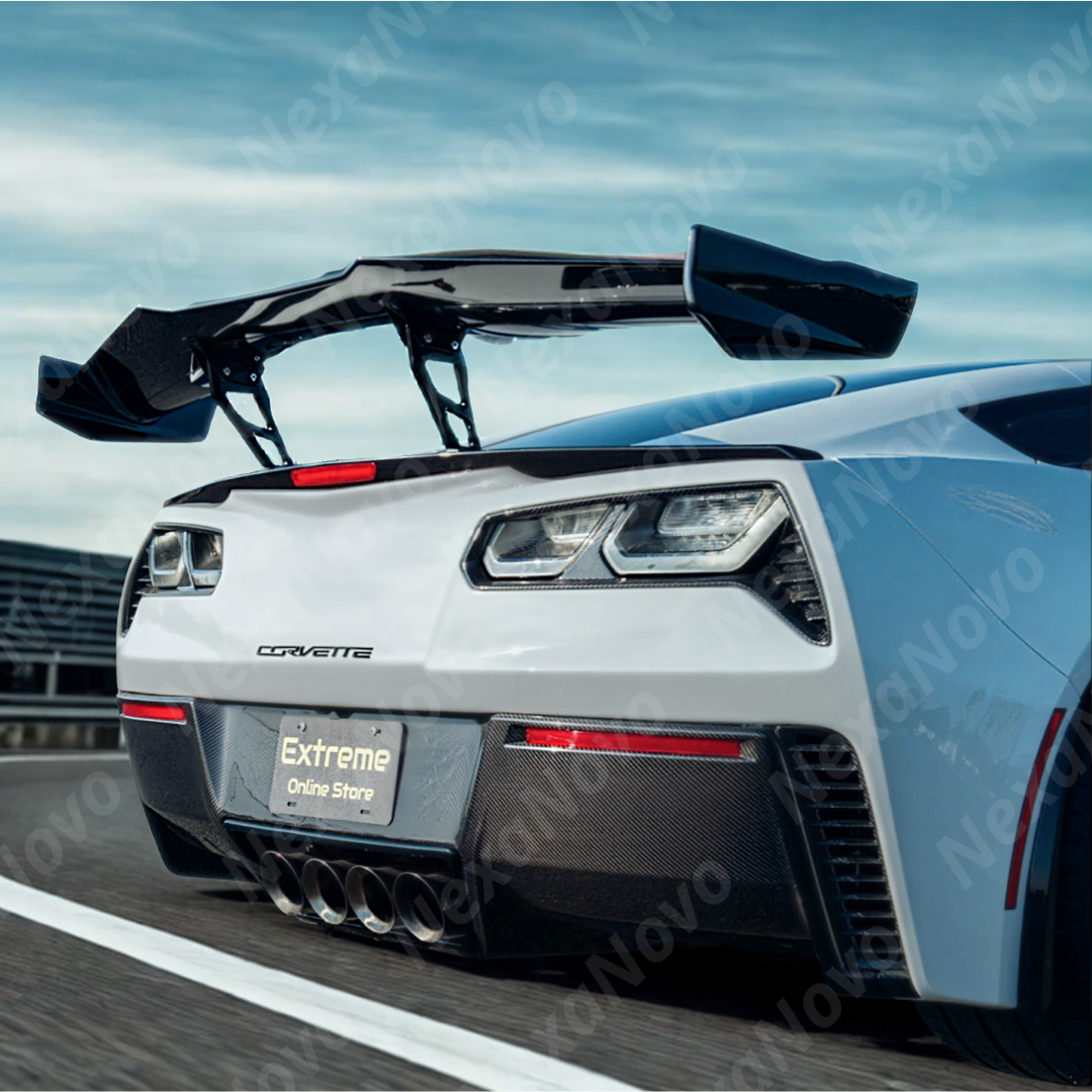 Complete rear-end enhancement with carbon fiber tail light bezels on C7