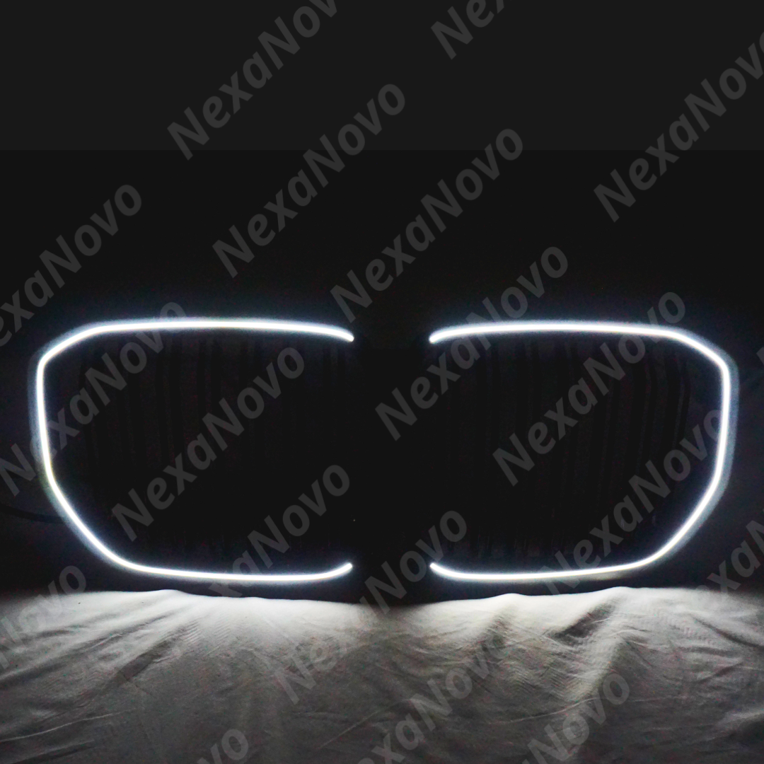 Uninstalled NexaNovo car front bumper grills accessories with LED, full view