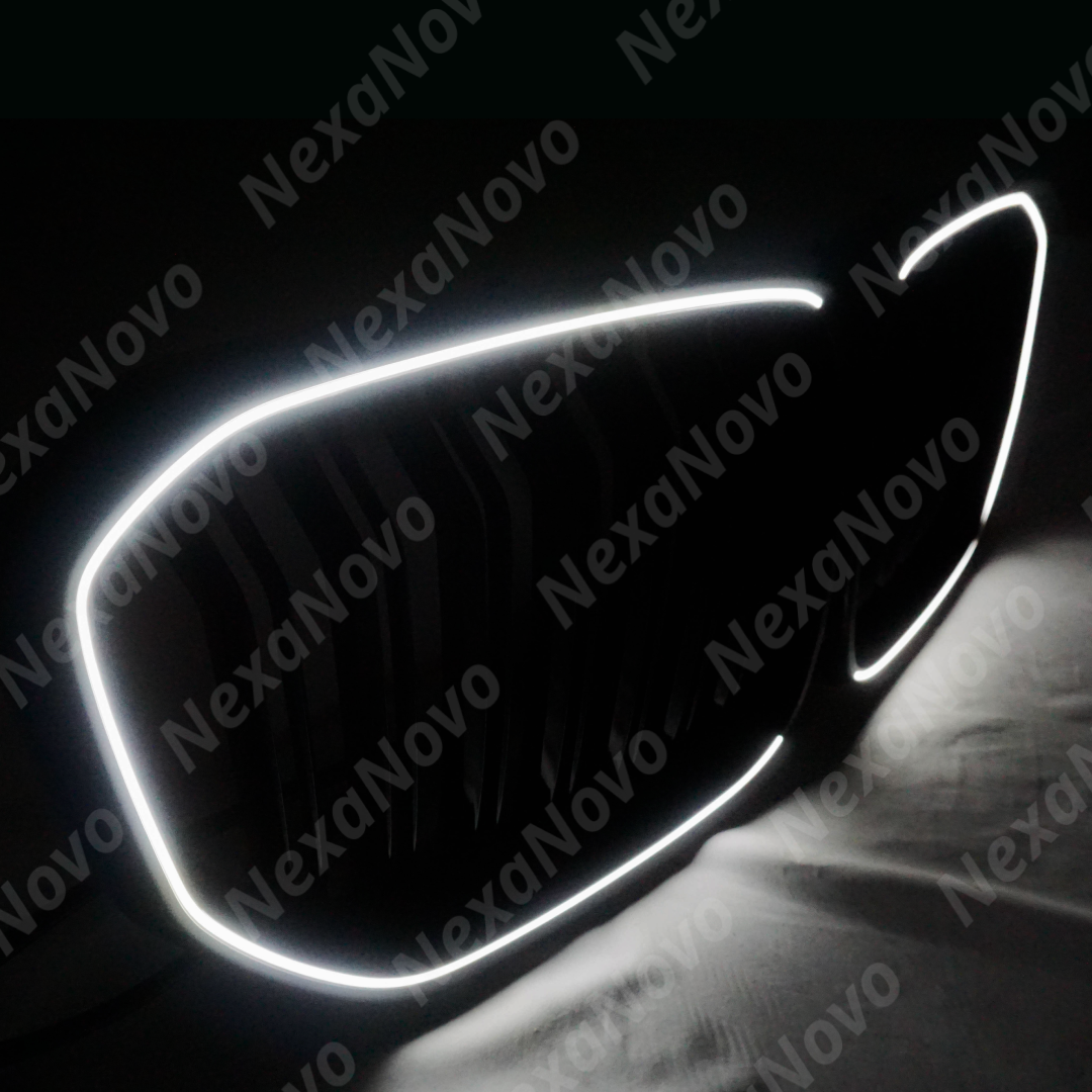NexaNovo front bumper grills with LED on a white BMW X5 G05