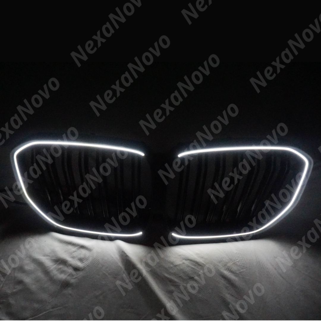 Uninstalled NexaNovo LED gloss black front bumper grills accessories, full set