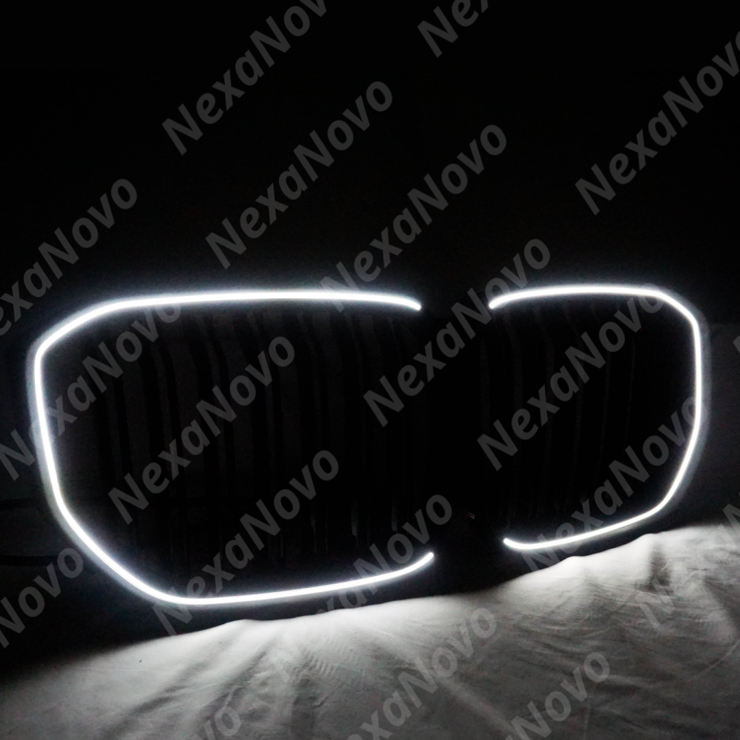 NexaNovo LED glossy black grills on a white BMW X5 G05