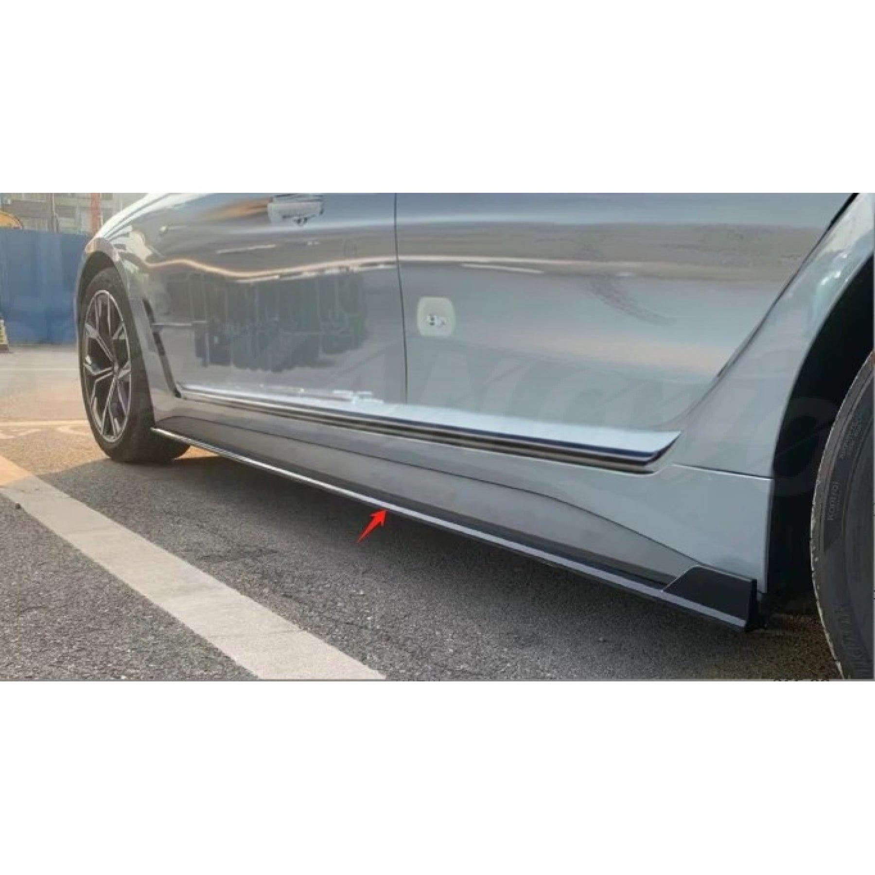 Dynamic view of 2021 BMW 4 Series G26 with NexaNovo Gloss Black Side Skirts as part of a comprehensive Aero Kit