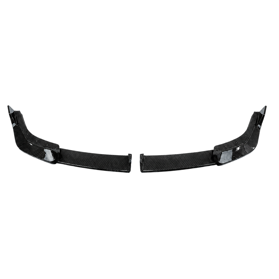 NexaNovo front bumper lip splitter in gloss black with carbon fiber print installed on a 2024 BMW X2 U10 crossover