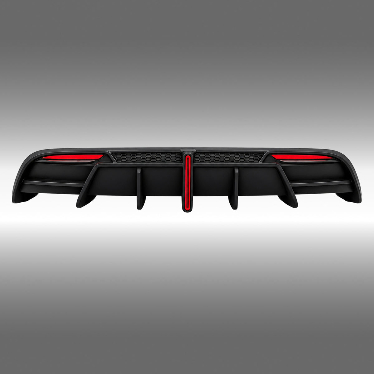 NexaNovo VTEN style gloss black rear diffuser with integrated LED light installed on a 2024+ Tesla Model 3 Highland