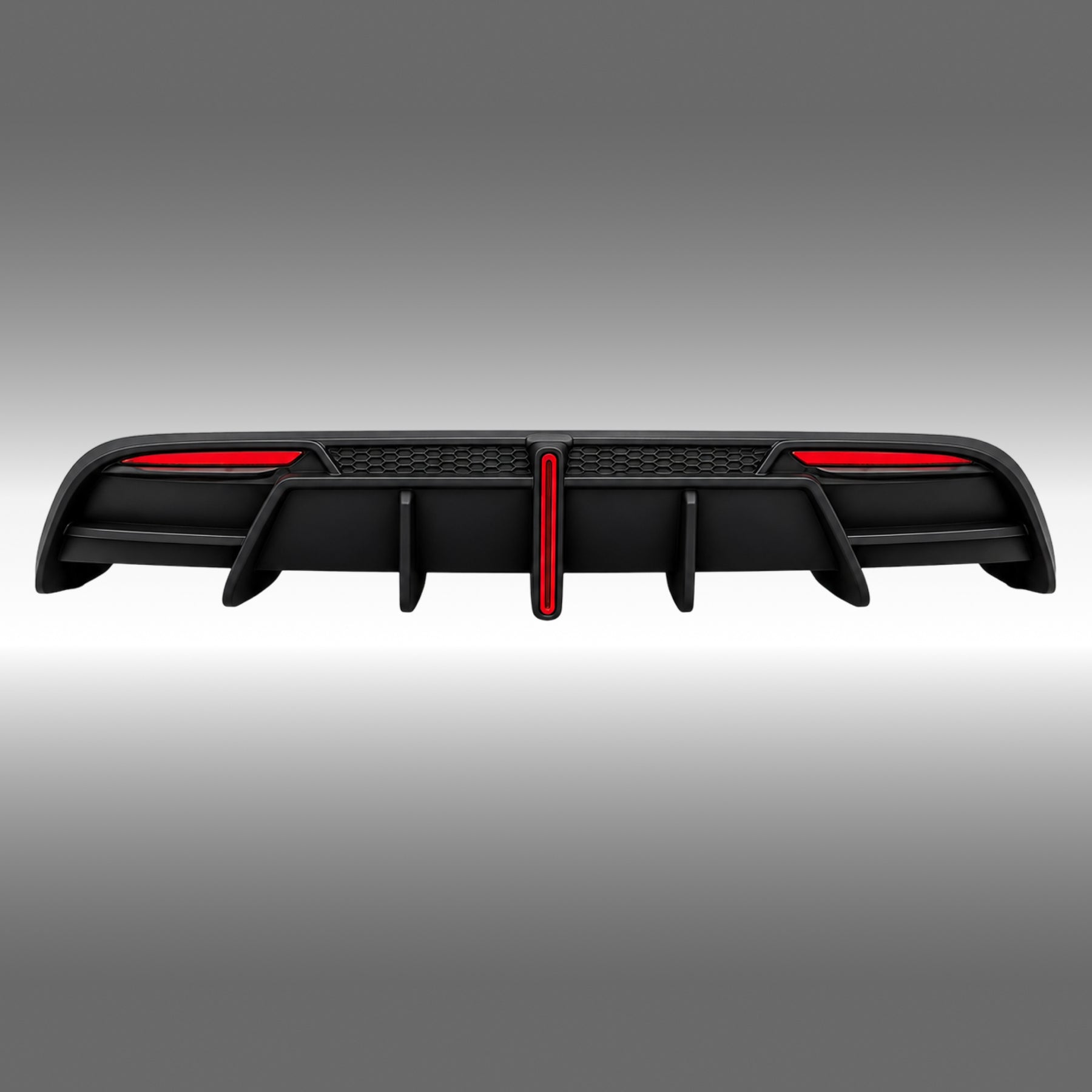 NexaNovo VTEN style gloss black rear diffuser with integrated LED light installed on a 2024+ Tesla Model 3 Highland
