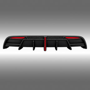 NexaNovo VTEN style gloss black rear diffuser with integrated LED light installed on a 2024+ Tesla Model 3 Highland