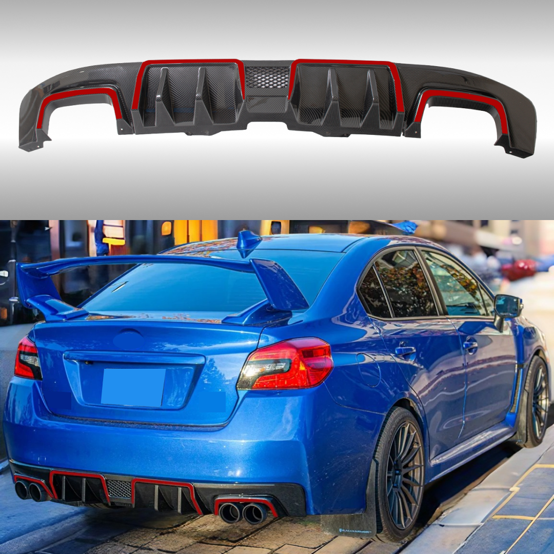 NexaNovo Carbon Fiber Print Red Trim Rear Diffuser for Subaru WRX STI（2015-2021）